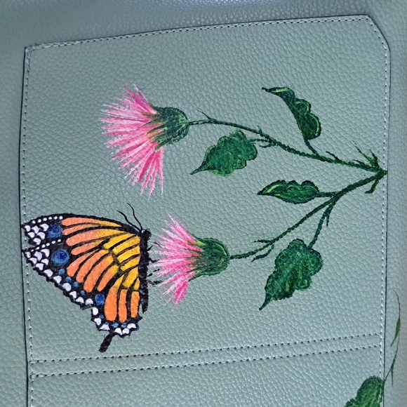 SOLD Hand Painted Upcycled Faux Leather Vegan Tote NWT Butterfly - Picture 16 of 16